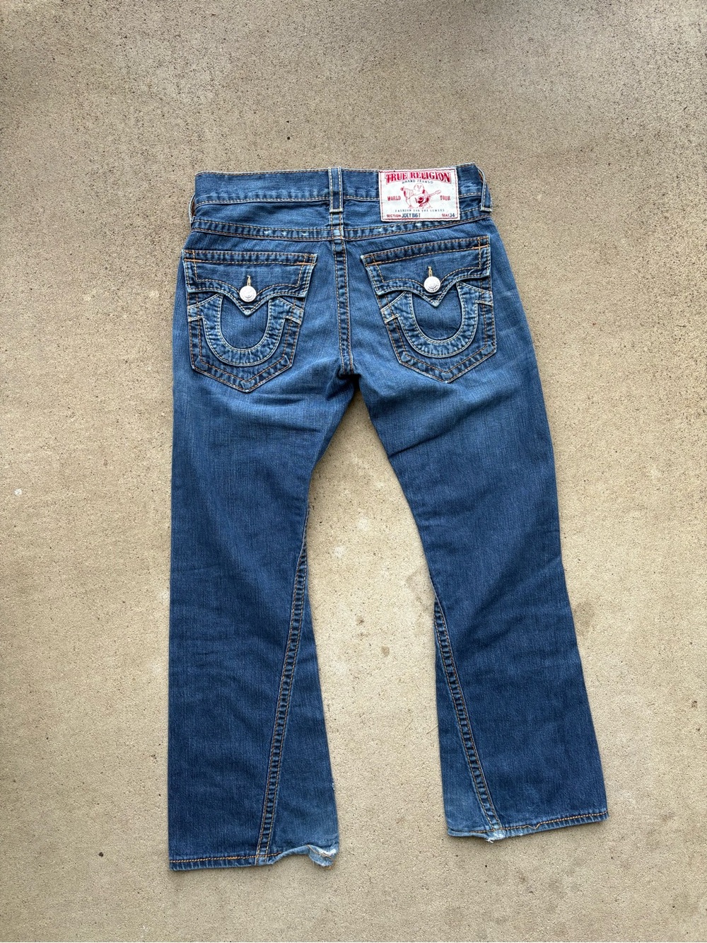 Vintage True Religion Joey Big T Flare Jeans Made in USA Medium Wash Mens 35x30